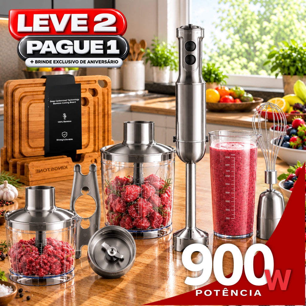 Liquidificador de Mão Multifuncional 8 em 1 Bivolt Com 15 Velocidades + BRINDE: Kit 3 Tábuas de Corte - COMPRE 1 LEVE 2