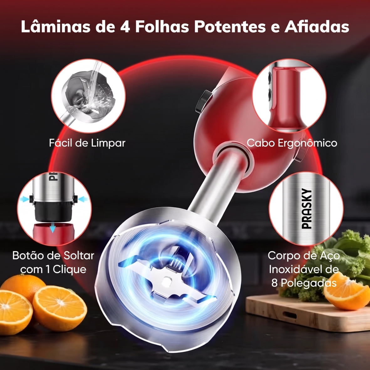 Liquidificador de Mão Multifuncional 8 em 1 Bivolt Com 15 Velocidades + BRINDE: Kit 3 Tábuas de Corte - COMPRE 1 LEVE 2