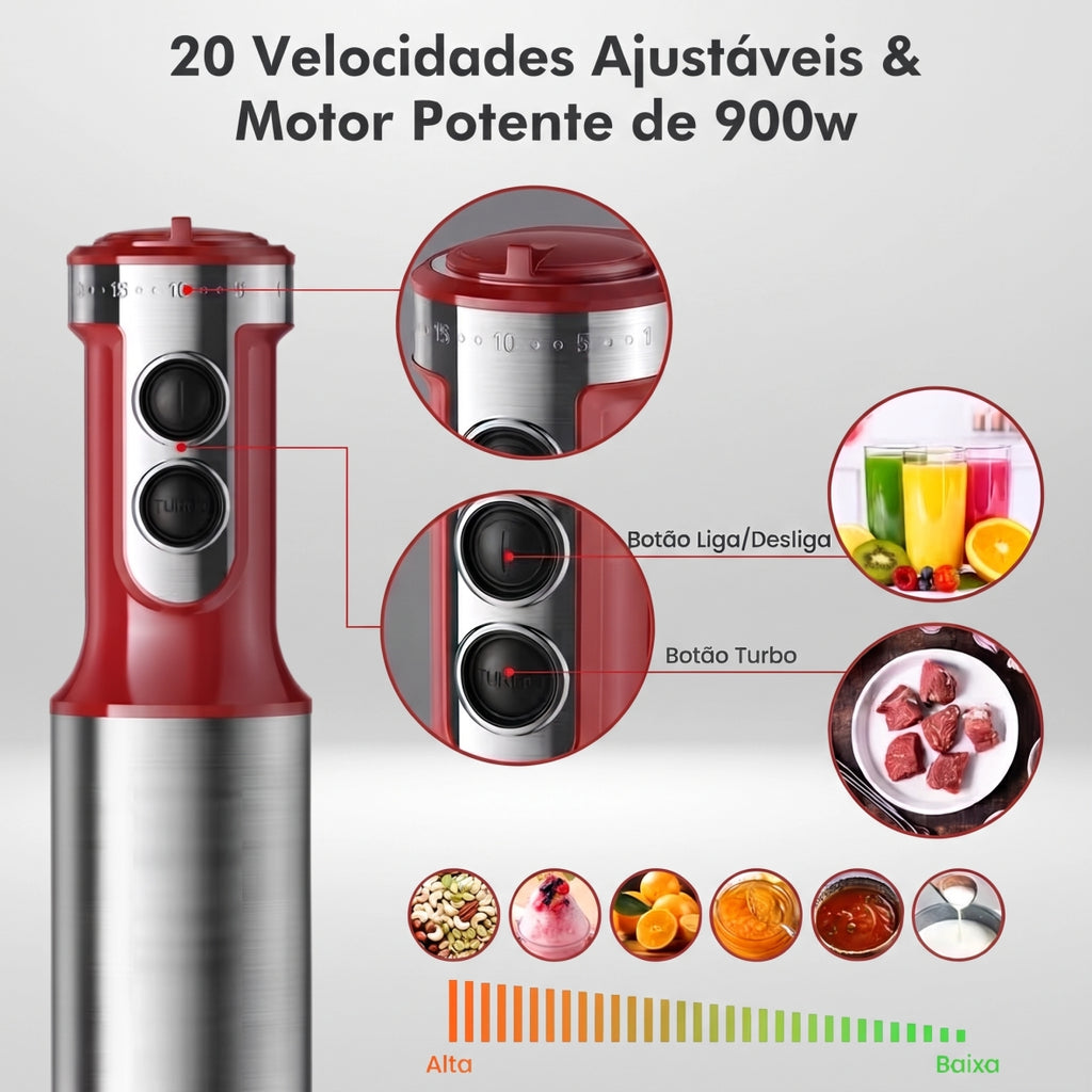 Liquidificador de Mão Multifuncional 8 em 1 Bivolt Com 15 Velocidades + BRINDE: Kit 3 Tábuas de Corte - COMPRE 1 LEVE 2