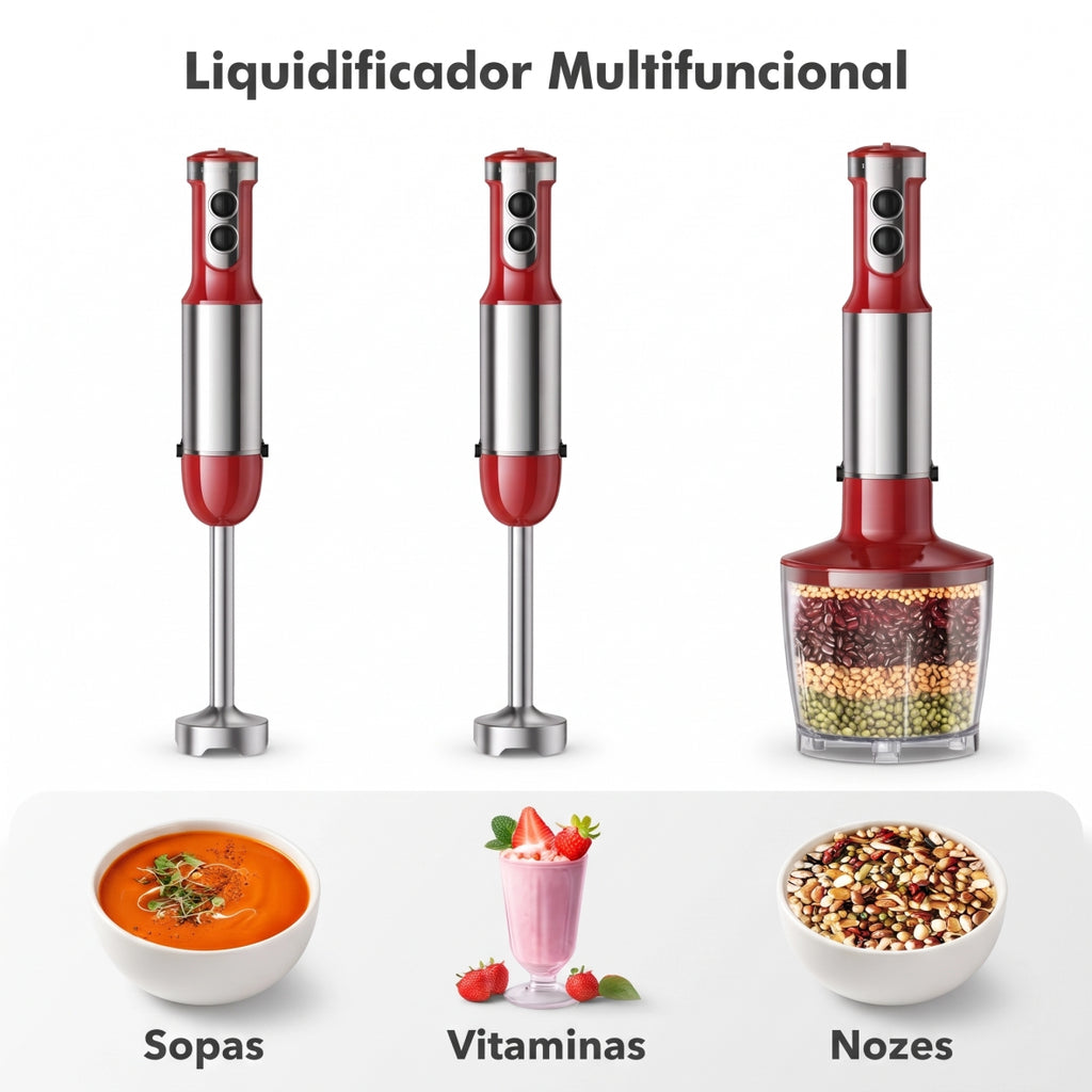 Liquidificador de Mão Multifuncional 8 em 1 Bivolt Com 15 Velocidades + BRINDE: Kit 3 Tábuas de Corte - COMPRE 1 LEVE 2