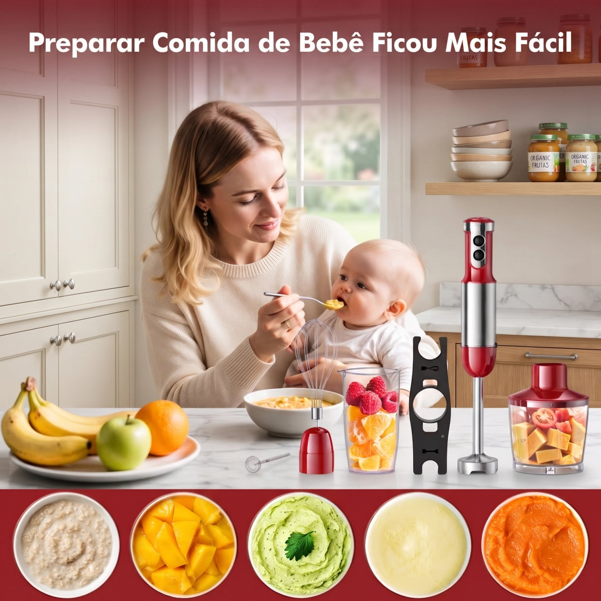 Liquidificador de Mão Multifuncional 8 em 1 Bivolt Com 15 Velocidades + BRINDE: Kit 3 Tábuas de Corte - COMPRE 1 LEVE 2