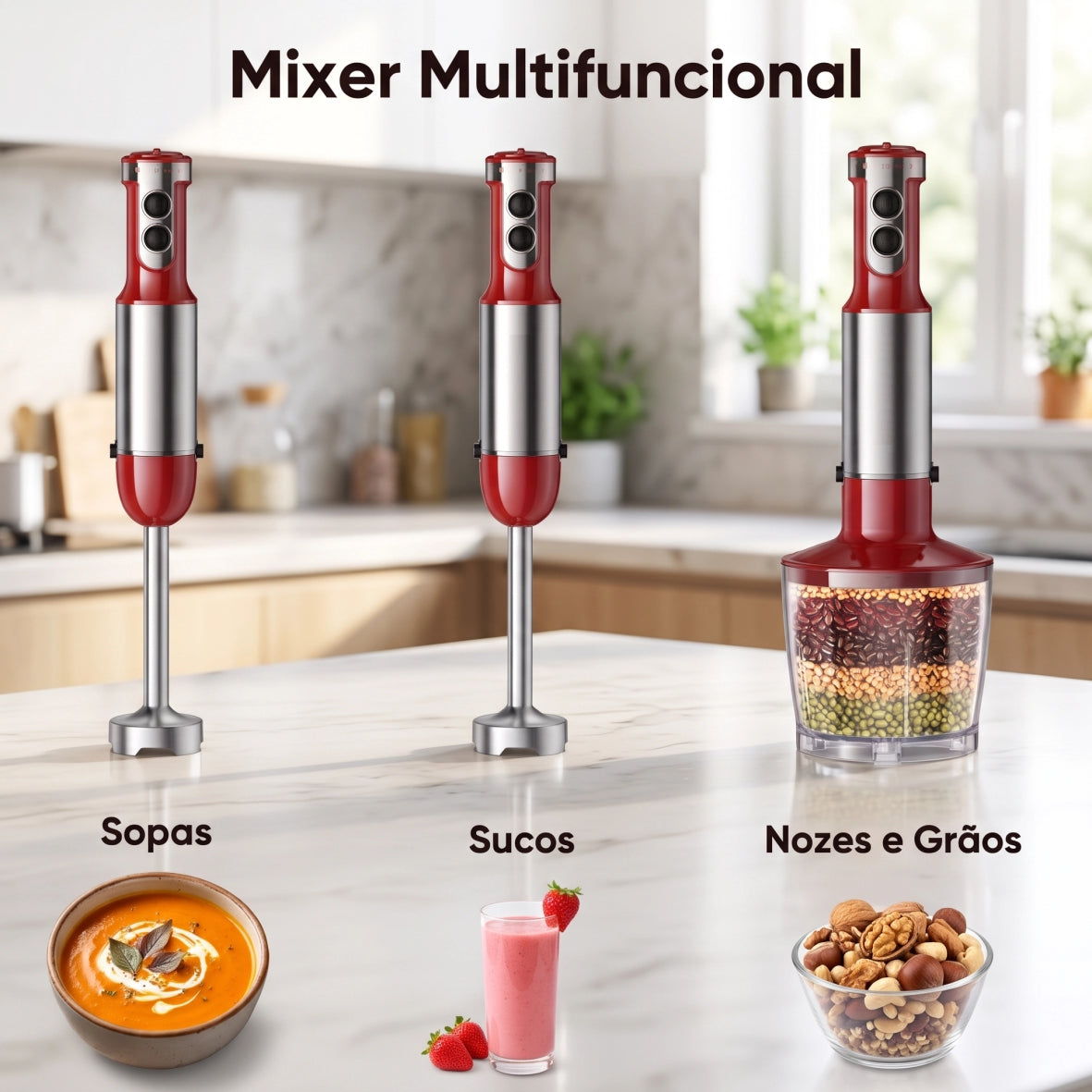 Liquidificador de Mão Multifuncional 8 em 1 Bivolt Com 15 Velocidades + BRINDE: Kit 3 Tábuas de Corte - COMPRE 1 LEVE 2